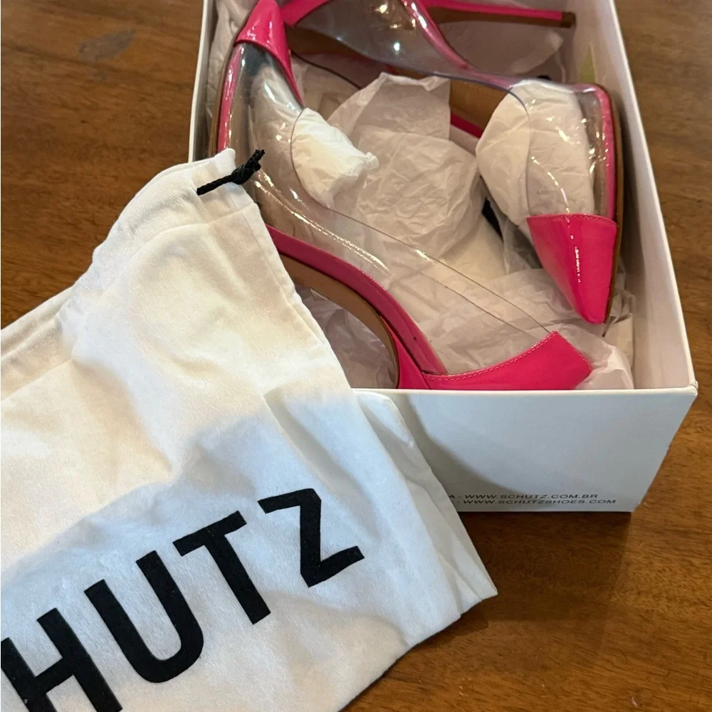 SCHUTZ Hot Pink and Clear Pointed Stiletto Pumps LIKE NEW WORN ONCE - Picture 7 of 8